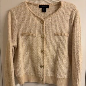 Tahari Beige Textured Button-Up Cardigan